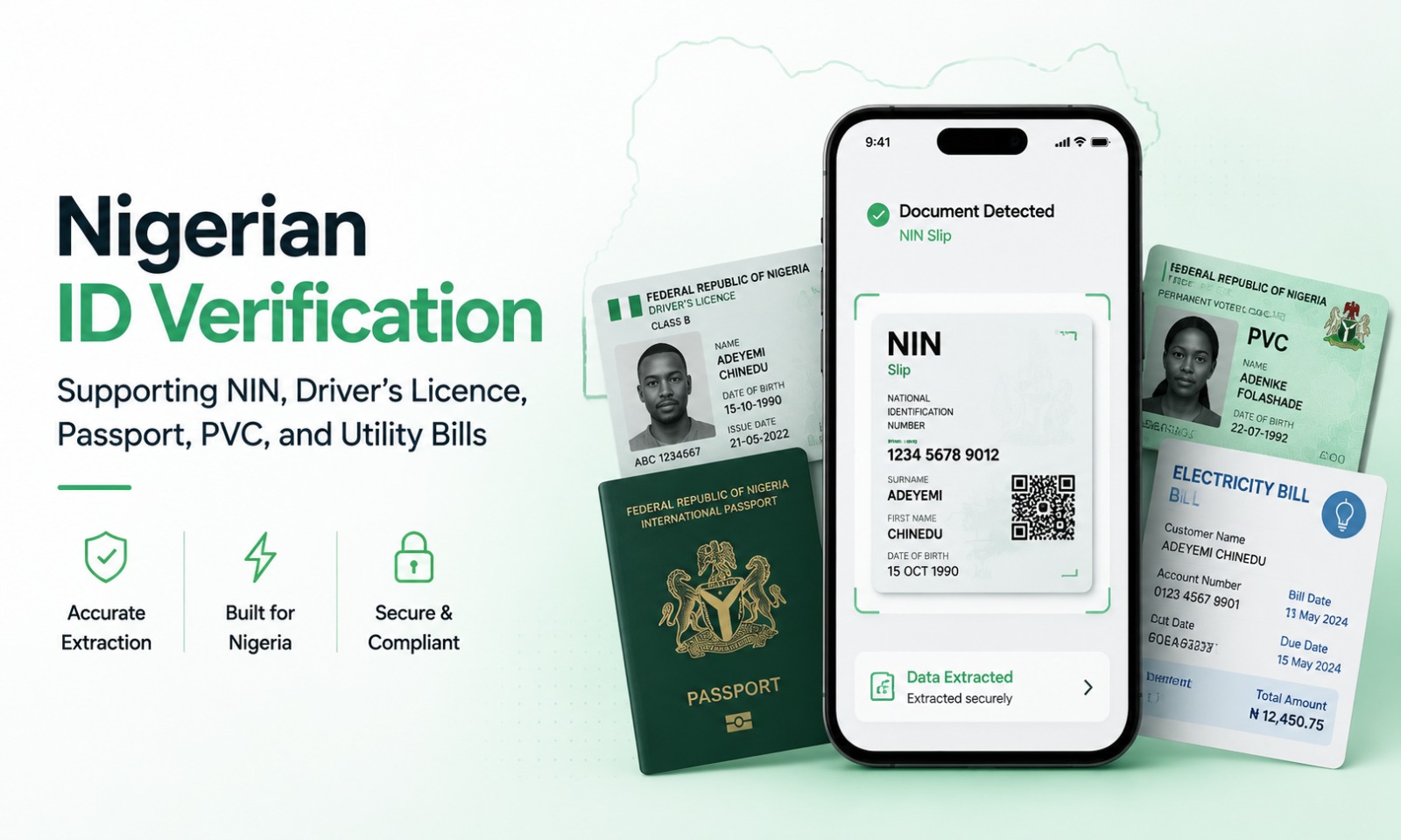 Nigerian ID Verification - Supporting NIN, Driver's Licence, Passport, PVC, and Utility Bills